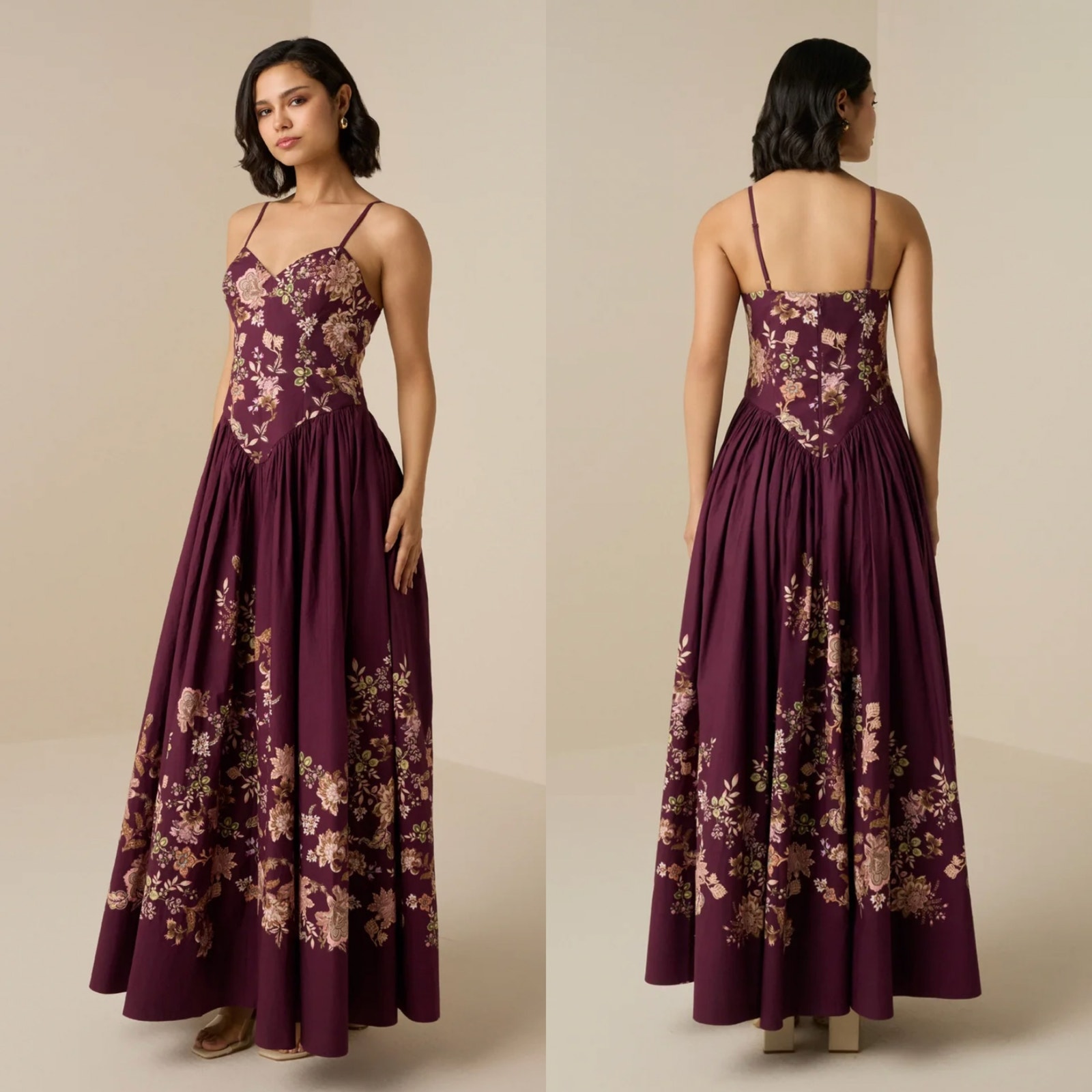 Nwt Hemant & Nandita Savi Floral Maxi Dress In Burgundy Size Medium